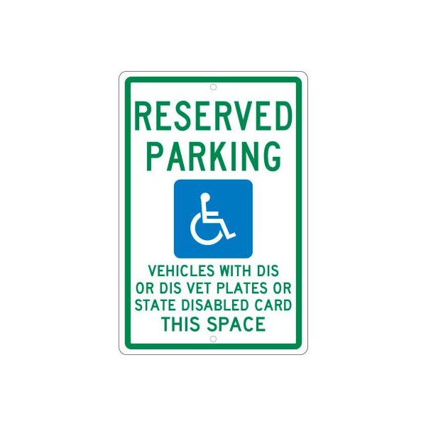 NMC Traffic Sign, Reserved Parking Wisconsin, 18in X 12in, White